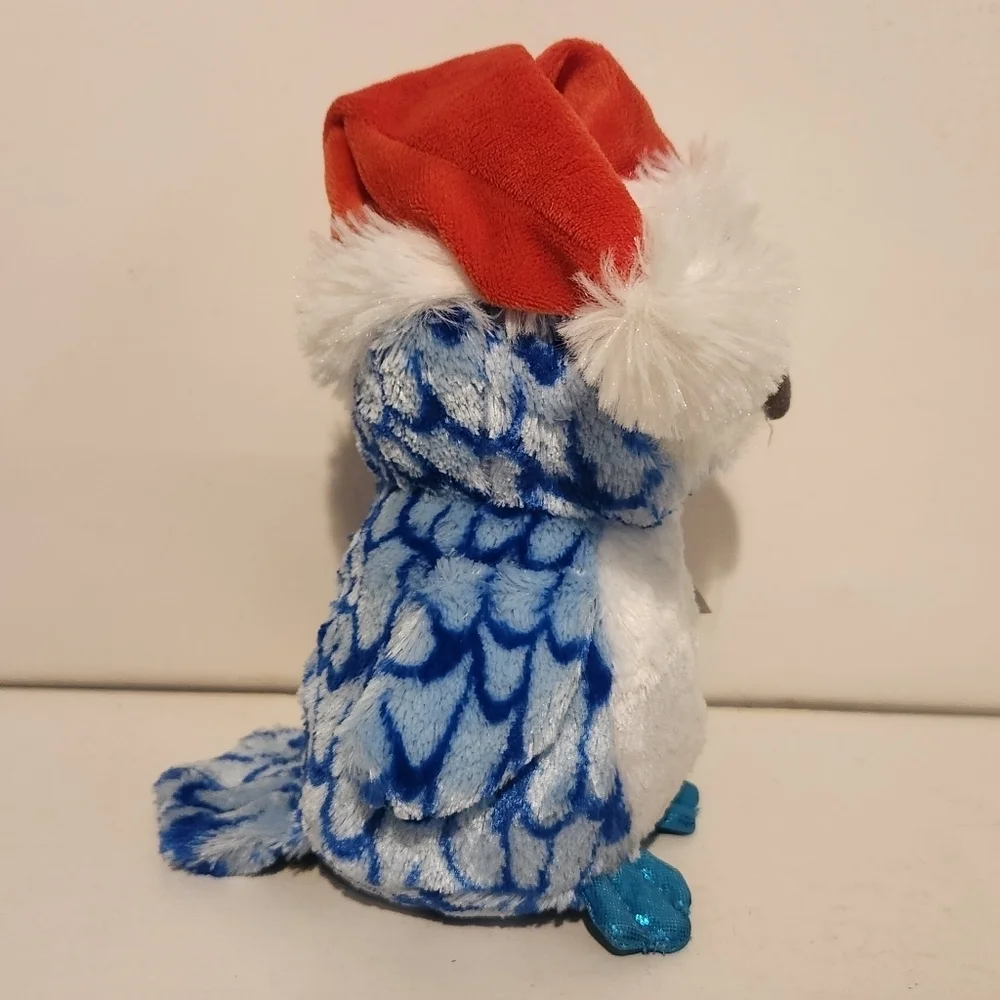 7” Ty Icicles Blue Snow Owl wearing Santa Hat Christmas Themed Plush